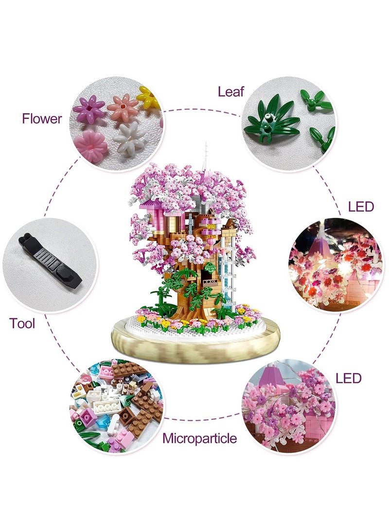 Gerenic Cherry Blossom Bonsai Tree House Building Block Set With String Lights - Image 2