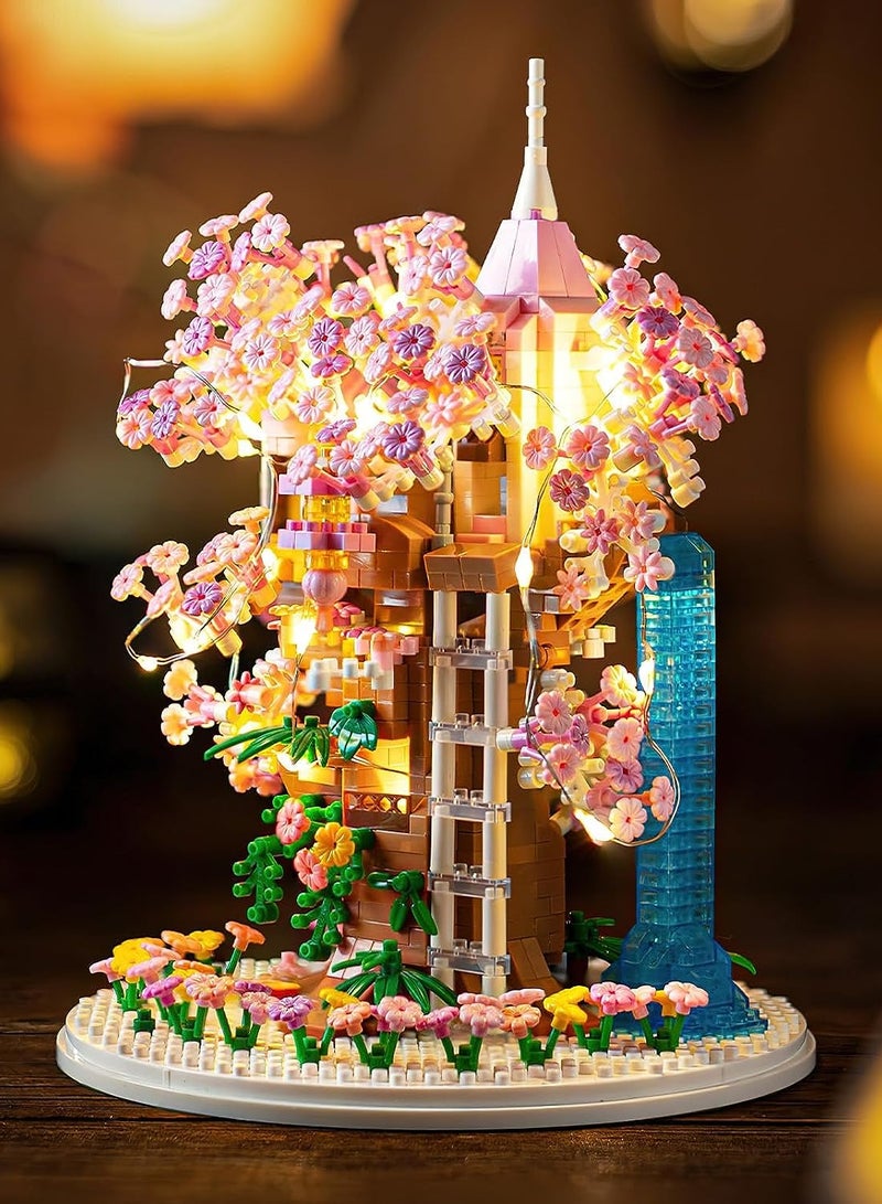 Gerenic Cherry Blossom Bonsai Tree House Building Block Set With String Lights - Image 3