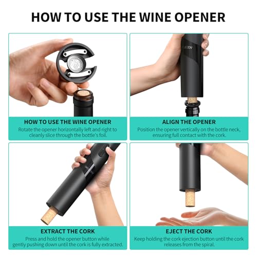 CircleJoy CIRCLE JOY Rechargeable Wine Opener Electric Wine Bottle Opener 7-in-1 Wine Gift Set with Electric Vacuum Pump, Charging Station, Foil Cutter, Wine Aerator Pourer and 2 Wine Stoppers - Image 5