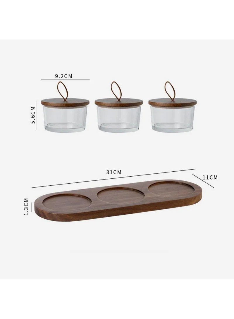 QUESERA Glass nut jar set with woodsen tray- 3 pc set