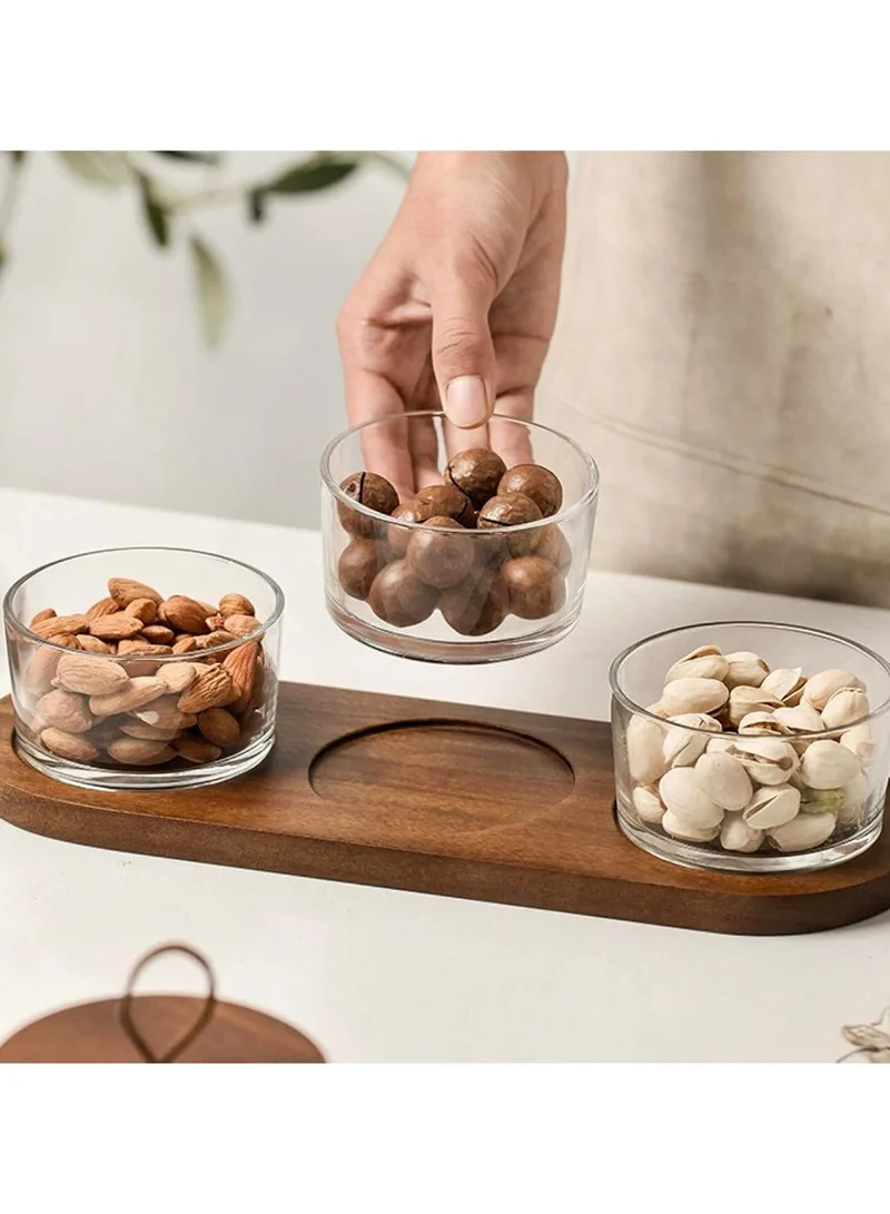 Quesera  Glass nut jar set with woodsen tray- 3 pc set  | Best Price UAE