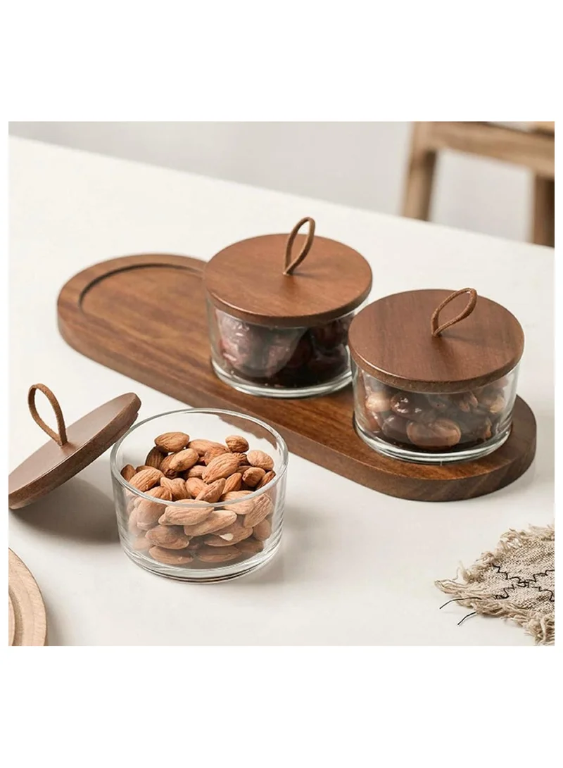 Quesera  Glass nut jar set with woodsen tray- 3 pc set  | Best Price UAE