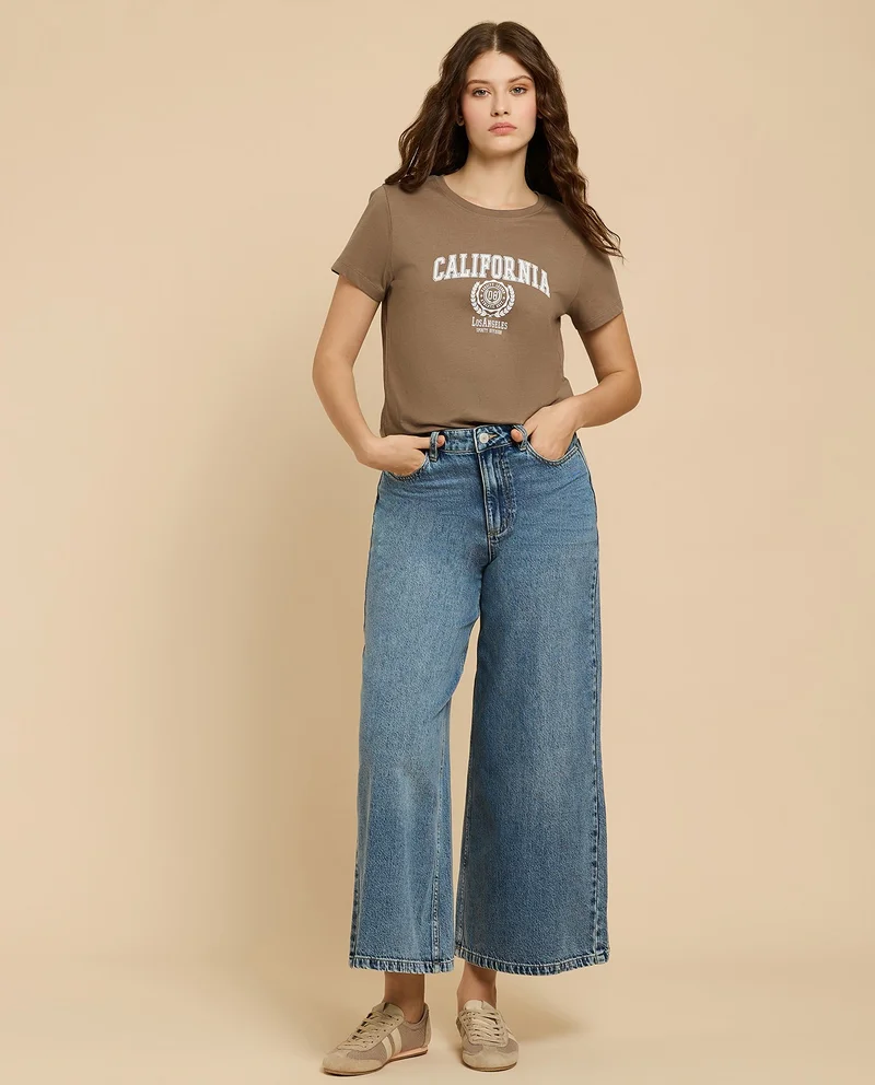 أر أند بي Printed T-Shirt with Crew Neck and Short Sleeves
