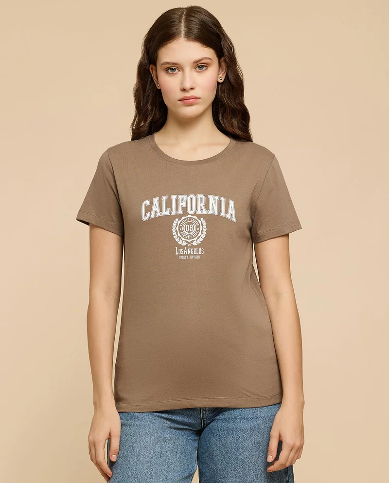 أر أند بي Printed T-Shirt with Crew Neck and Short Sleeves