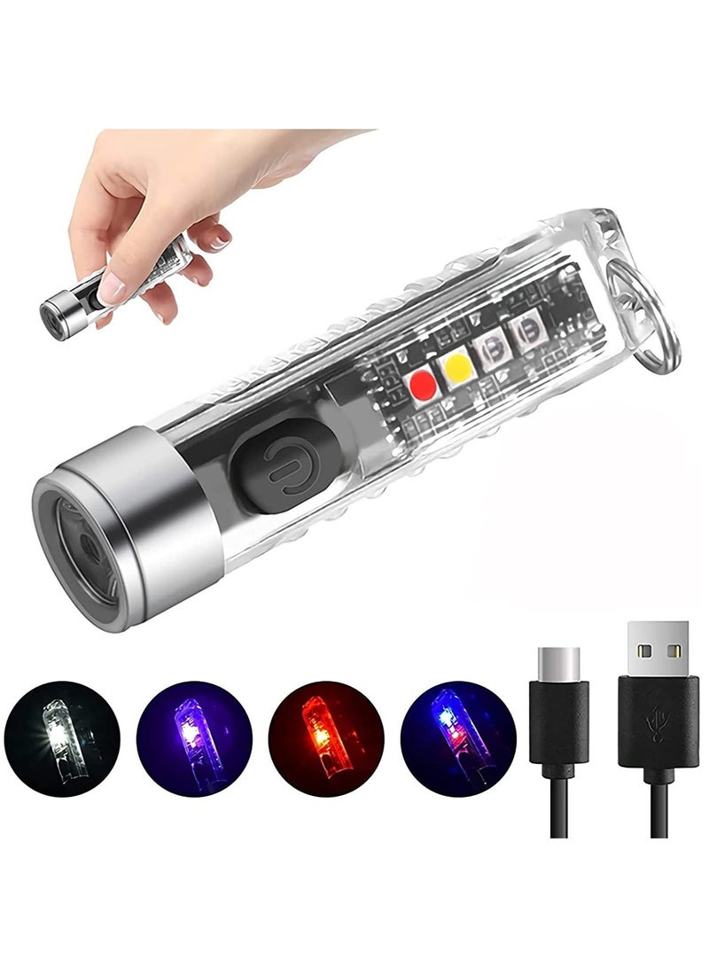 Mini LED Flashlights USB Rechargeable Small Keychain Flashlight with 11 Modes of Main  Side Light, Portable Pocket EDC Flash Light for Daily Using, Backpacking, Camping, and Hiking, etc. - Image 1