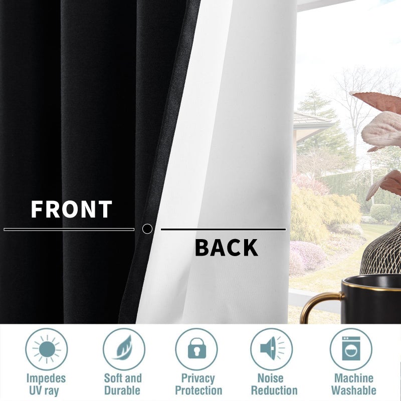 Joydeco Linen Blackout Curtains for Bedroom 96 Inches Long Grommet Heavy Duty Living Room Drapes Thermal Insulated Noise Reduce Cancelling Curtains 2 Panels W52 x L96 Inch Black - Image 5