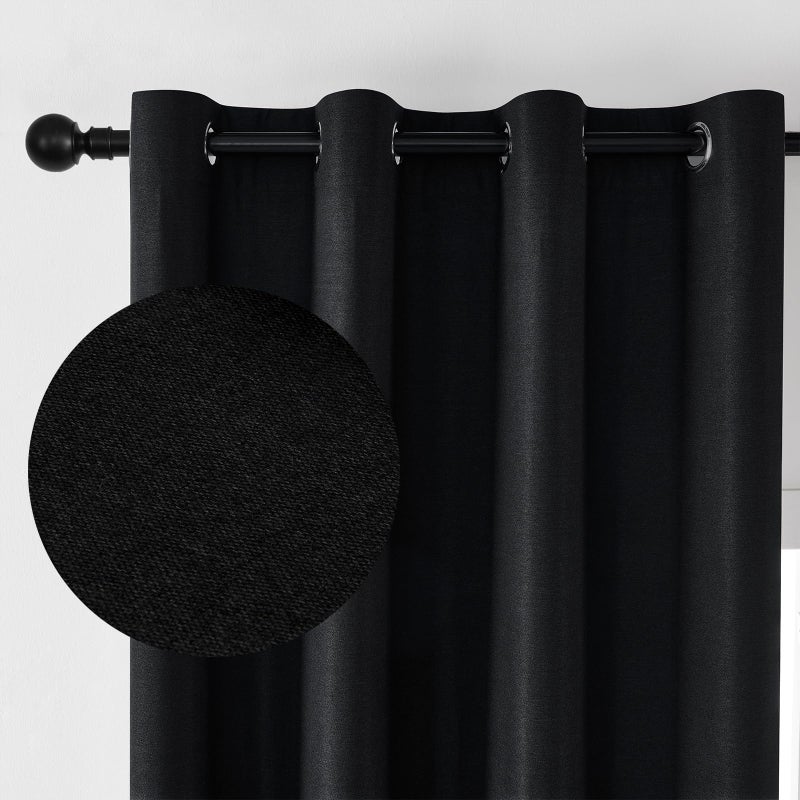 Joydeco Linen Blackout Curtains for Bedroom 96 Inches Long Grommet Heavy Duty Living Room Drapes Thermal Insulated Noise Reduce Cancelling Curtains 2 Panels W52 x L96 Inch Black - Image 2