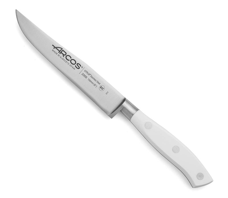 Arcos Kitchen Knife 6 Inch  Nitrum Stainless Steel and 150 mm bladeProfessional Kitchen Knife for Cooking 226 gr Ergonomic Polyoxymethylene POM Handle Series Riviera Blanc Color White