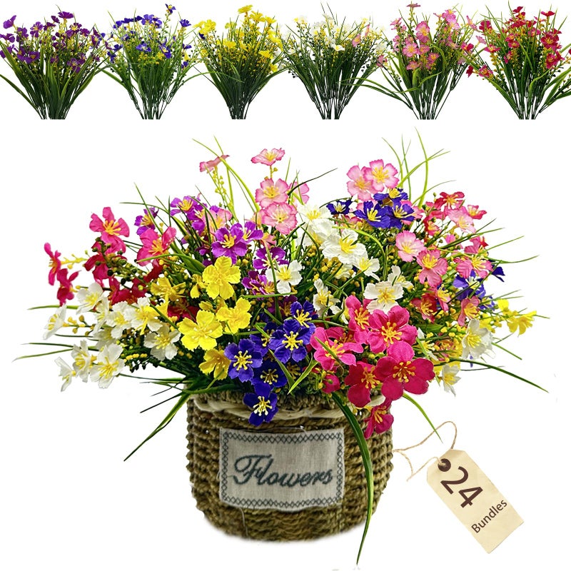 herfate 24 Bundles Fake Outdoor Wild Flowers Lifelike UV Resistant Mixed Colors Artificial Flowers for Indoor Outside Hanging Planters Garden Home Office Decor - Image 1