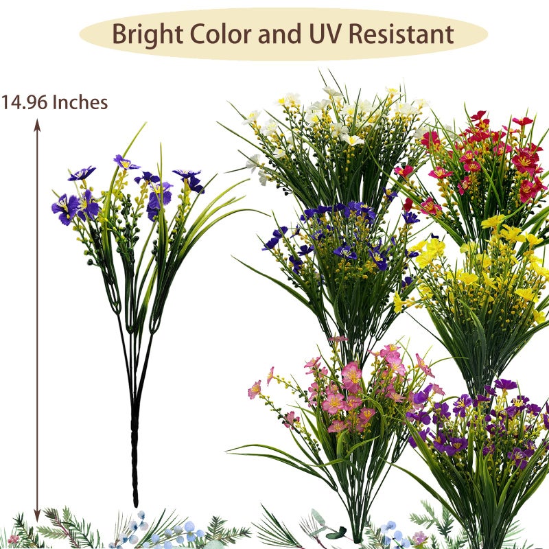 herfate 24 Bundles Fake Outdoor Wild Flowers Lifelike UV Resistant Mixed Colors Artificial Flowers for Indoor Outside Hanging Planters Garden Home Office Decor - Image 2