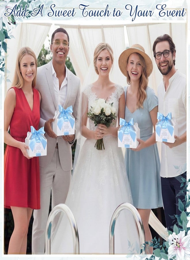 Cholemy 50 Set Wedding Gable Gift Boxes with Handles Blue Ribbon Label 6 x 5.3 x 3.5 Inch Thank You Boxes for Guests Gift Welcome Favor Kit for Bridal Shower Birthday Party Anniversary Packing - Image 4