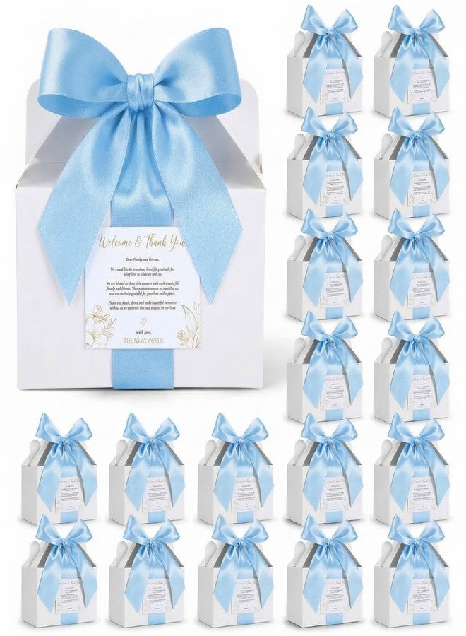 Cholemy 50 Set Wedding Gable Gift Boxes with Handles Blue Ribbon Label 6 x 5.3 x 3.5 Inch Thank You Boxes for Guests Gift Welcome Favor Kit for Bridal Shower Birthday Party Anniversary Packing - Image 1