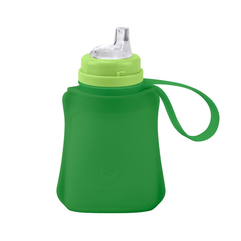 Green Sprouts Sprout Ware Sip & Straw Pocket made from Silicone and Plants (8 oz.), Non-toxic Silicone Plant-based Plastic Sip & Straw Pocket - Green - Image 1