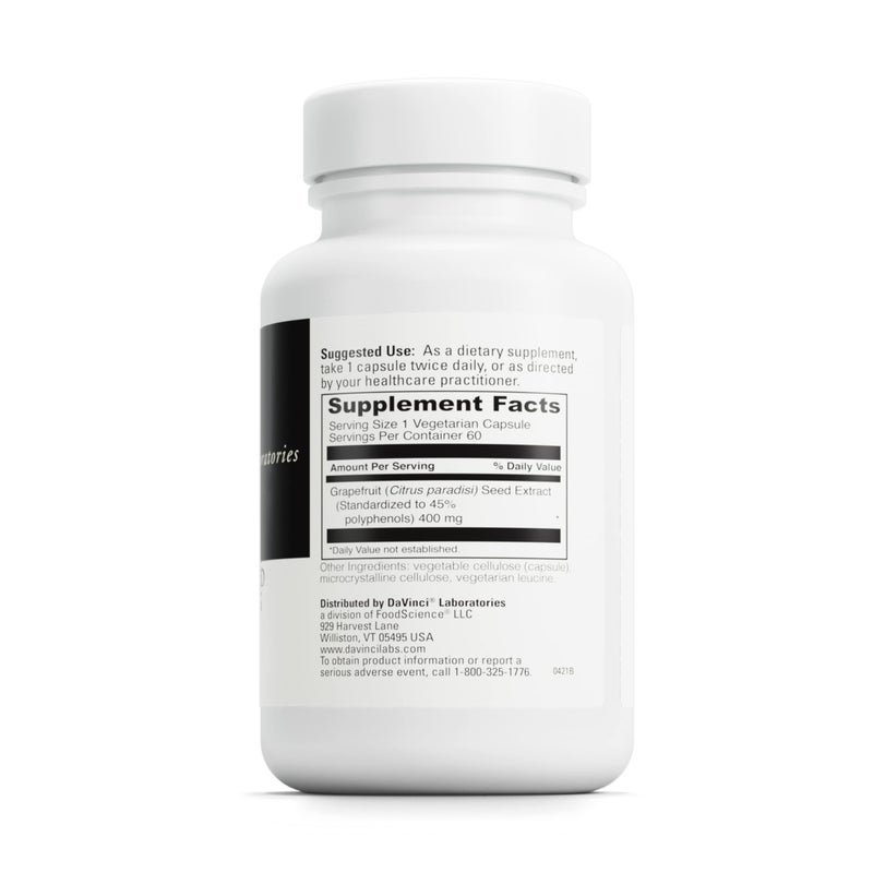 DAVINCI Labs Grapefruit Seed Extract 400 mg - Supports GI & Digestive Gut Health - Gluten Free, Vegetarian - 60 Capsules (30-Day Supply) - Image 2