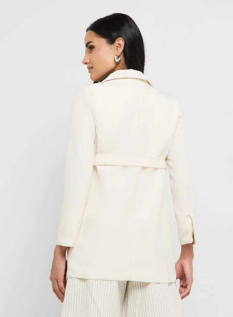 جينجر Double Breasted Longline Belted Blazer