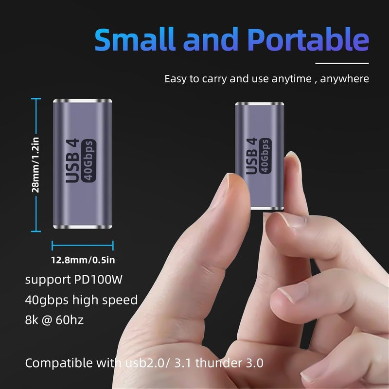 REDWIND USB C Female to Adapter, 100W Coupler Extender, 40Gbps, PD 100W, 8K 60hz Video Extension Support 4 Cable for Thunderbolt 4/3 for Laptop Tablet, Phone, Docking, MacBook,HUB - Image 4