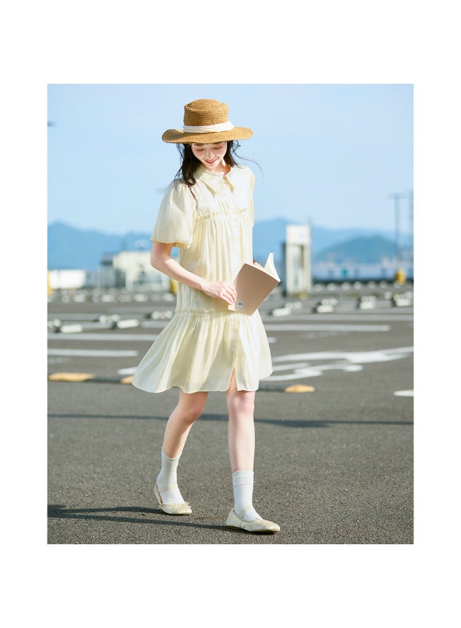 TonLion Women's Dress Elegant Shirt Collar Puff Sleeve Solid Color Lady Style Versatile - Image 4