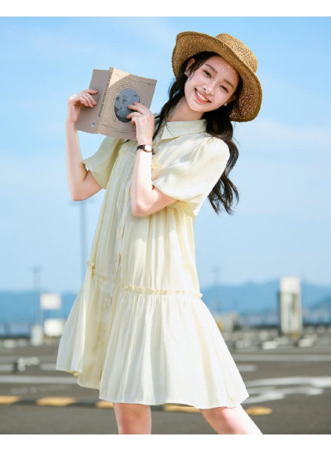 TonLion Women's Dress Elegant Shirt Collar Puff Sleeve Solid Color Lady Style Versatile - Image 1