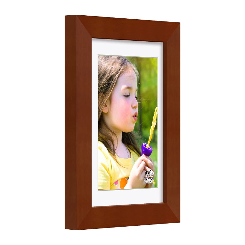 RR Round Rich Design 4 × 6 بوصة إطارات صور مصنوعة من الخشب الصلب والزجاج HD صور 3.5x5 مع حصيرة أو 4x6 بدون حصيرة 4pk بنية - Image 3