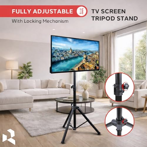 RISSACHI TV Stand | TV Stand Movable Tripod Floor Stand | Adjustable Height Mount for 32–65 Inch LED LCD Smart TVs | Space Saving Stand 35kg Support - Image 2