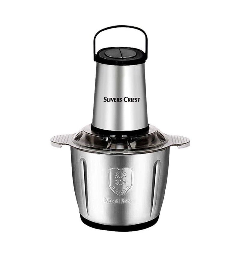 Slivers Criest 3.8L Electric Meat Chopper With Glass Bowl 4 Stainless Steel Blades 3-Speed Control Silver/Clear - Image 1