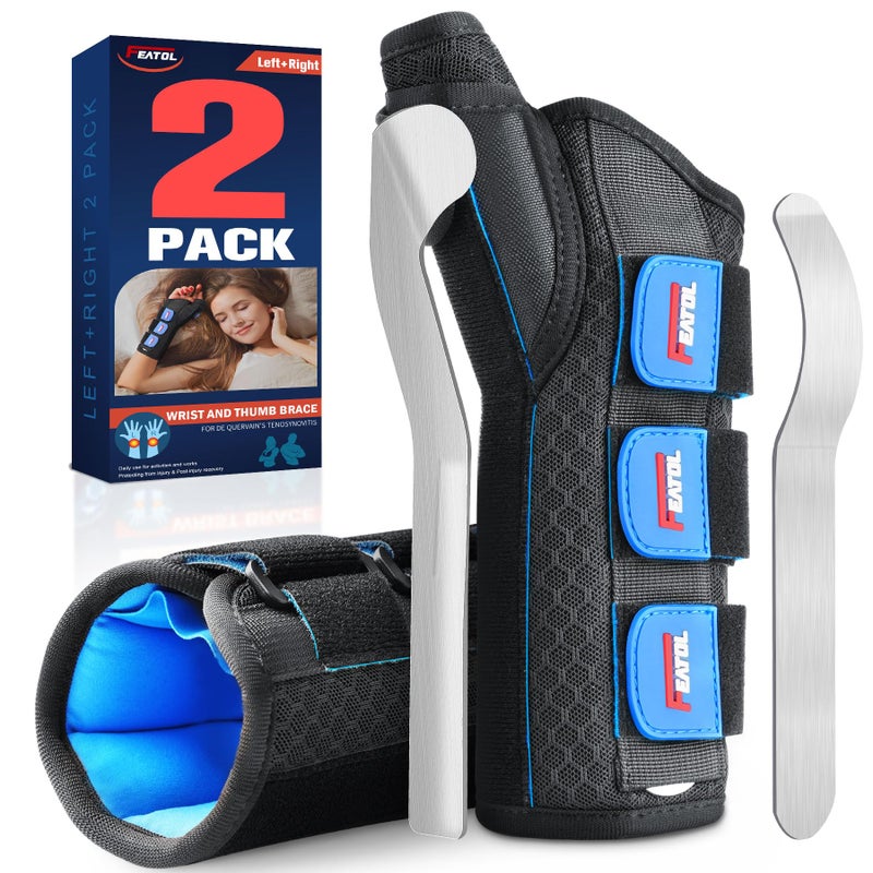 FEATOL 2 Pack Wrist Brace with Thumb Spica Splint for De Quervain's Tenosynovitis, Carpal Tunnel, Tendonitis, Arthritis-Thumb Brace for Pain Relief-Left And Right Hand-Medium/Large - Image 1