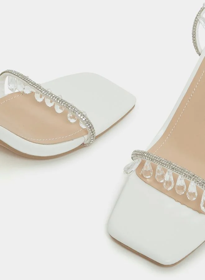Styli Embellished Rhinestone Dangle Strap Stiletto Heels