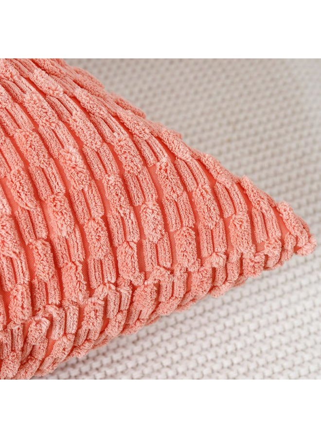 MADIZZ Pack of 2 Boho Striped Corduroy Throw Pillow Covers 16x16 Inch Coral Soft Decorative Cushion Cover for Bedroom Sofa Pillow Shell - Image 3