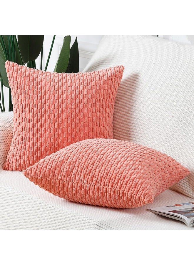 MADIZZ Pack of 2 Boho Striped Corduroy Throw Pillow Covers 16x16 Inch Coral Soft Decorative Cushion Cover for Bedroom Sofa Pillow Shell - Image 2
