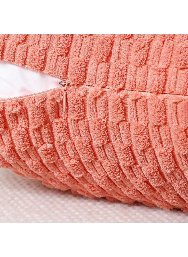 MADIZZ Pack of 2 Boho Striped Corduroy Throw Pillow Covers 16x16 Inch Coral Soft Decorative Cushion Cover for Bedroom Sofa Pillow Shell - Image 4