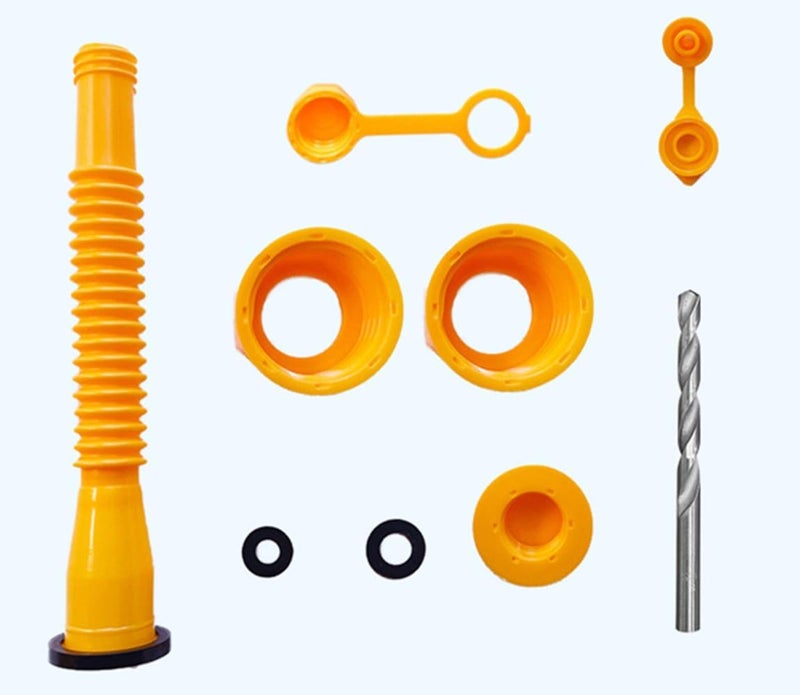 Gas Can Spout Replacement,(5 Kit-Yellow) with 10 Screw Collar Cap(5 Coarse Thread &5 Fine Thread-Fits Most of The Cans) with Gas Can Vent Caps,Thick Rubber pad,Spout Cover,Base Caps - Image 3