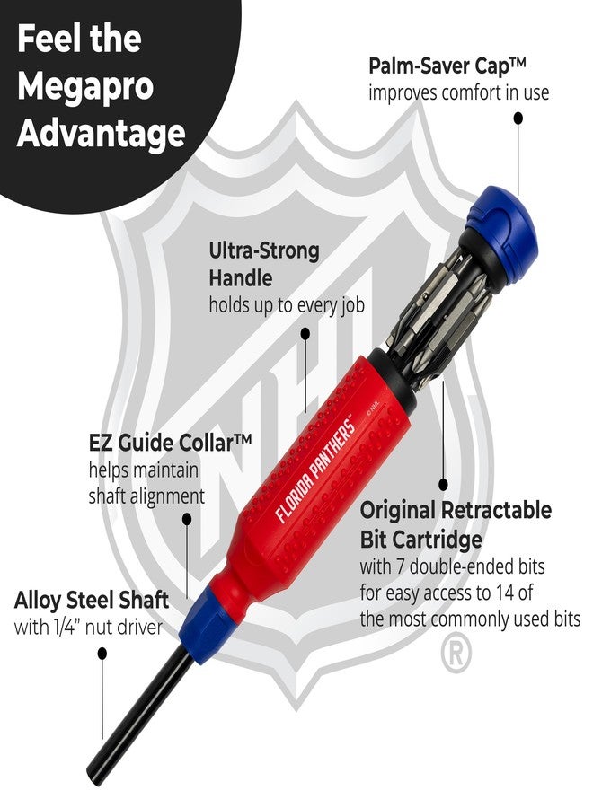 MEGAPRO® NHL® Team Edition Multi-bit Screwdriver | Officially Licensed NHL® Gear | Durable, Ergonomic, Pro-Grade Screwdriver (Florida Panthers™) - Image 4