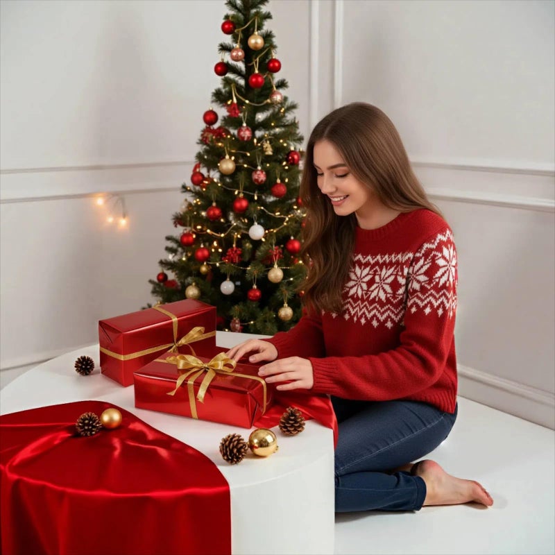 Donyang Red Metallic Wrapping Paper, 17inch x 33ft Solid Color Lustre Paper, Red Gift Wrapping Paper Roll with Grid Cutting Lines for Christmas, Mothers Day, Wedding, Bridal Shower, Valentines Day, Birthday - Image 5