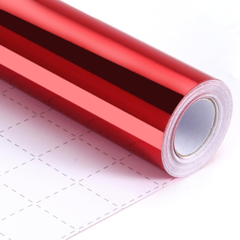 Donyang Red Metallic Wrapping Paper, 17inch x 33ft Solid Color Lustre Paper, Red Gift Wrapping Paper Roll with Grid Cutting Lines for Christmas, Mothers Day, Wedding, Bridal Shower, Valentines Day, Birthday - Image 1