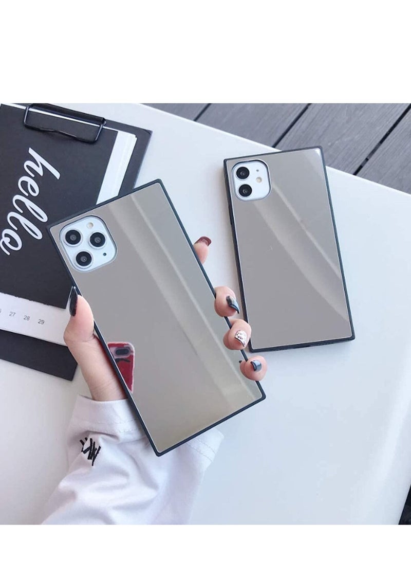 SYOSI Mirror Phone Case Square For Iphone 12 Mini Luxury Glass Glossy Shockproof Smooth Hard With Soft Silicone Bumper Tpu Frame Compatible 5.4 Inch - Image 4