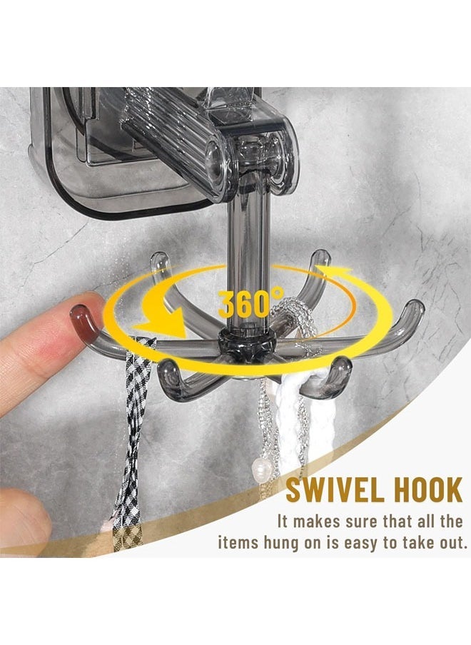 Hihonor 2 Pack Bathroom Wall and Ceiling Rotary Hook, 6 Claws Swivel Hook Shower Hanger, 360° Rotating Folding Hook, Compatible with Bathroom, Dressing Table, Entryway Storage (Transparent Grey)  - Image 2