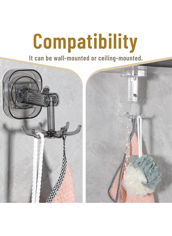 Hihonor 2 Pack Bathroom Wall and Ceiling Rotary Hook, 6 Claws Swivel Hook Shower Hanger, 360° Rotating Folding Hook, Compatible with Bathroom, Dressing Table, Entryway Storage (Transparent Grey)  - Image 3