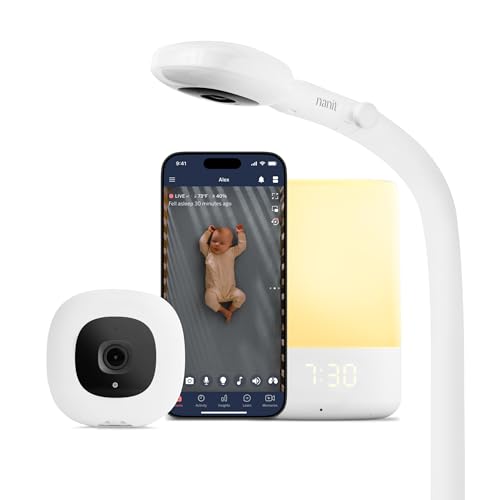 Nanit Nursery Bundle Smart Baby Monitor with Floor Stand 1080p HD WiFi Camera SensorFree Breathing Monitoring Sleep Tracking TwoWay Audio Night Vision Motion Cry Notifications White - Image 1