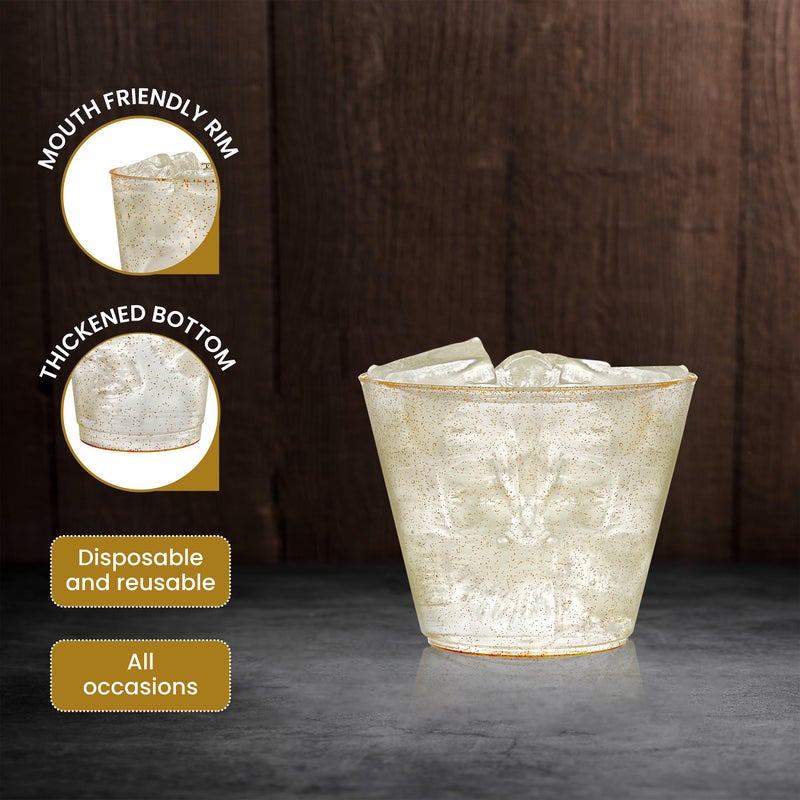 R-kay 200 Pack 9 oz Gold Glitter Plastic Cups - Hard Disposable Cups - Premium Heavy Duty (Gold Glitter  200) - Image 3