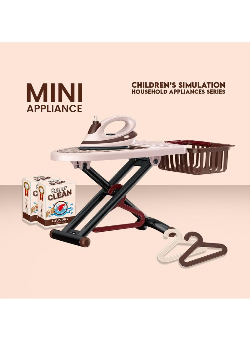 Ironing and pretend play set for children – Includes a small ironing board, a safe plastic iron, and a side basket, with a realistic design that mimics adult tools.  This set helps develop children's hand-eye coordination and fine motor skills, and fosters a love of organization and responsibility through imaginative play. Suitable for children 3 years and older. - Image 5