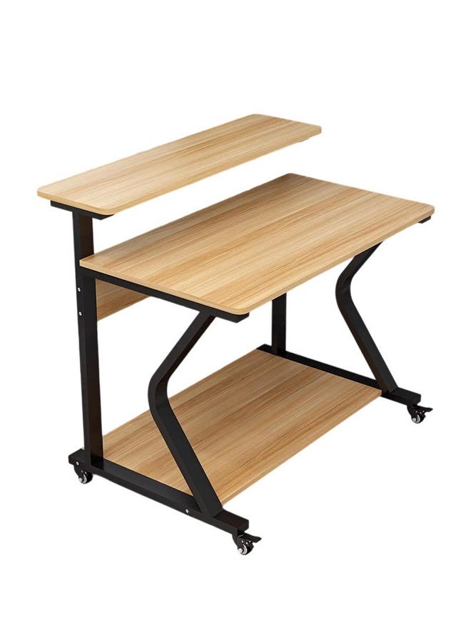 3-Layer Computer Desk with Monitor Shelf, Rolling Study Table with CPU & Printer Storage Rack, Wooden Top and Steel Frame, 81×60×40 cm - Image 4