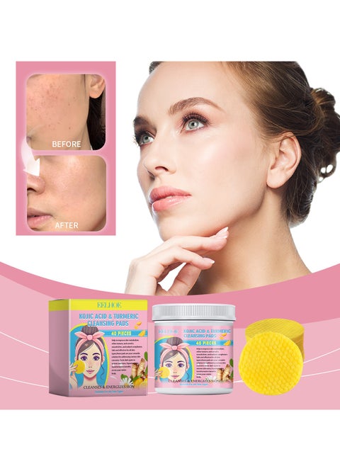 40Pcs Kojic Acid and Turmeric Cleansing Pads, Turmeric Cleansing Pads Exfoliating Cleansing Facial Treatment