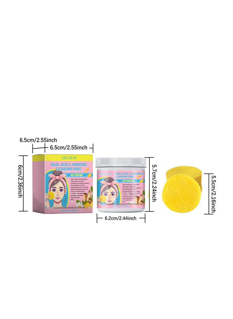40Pcs Kojic Acid and Turmeric Cleansing Pads, Turmeric Cleansing Pads Exfoliating Cleansing Facial Treatment