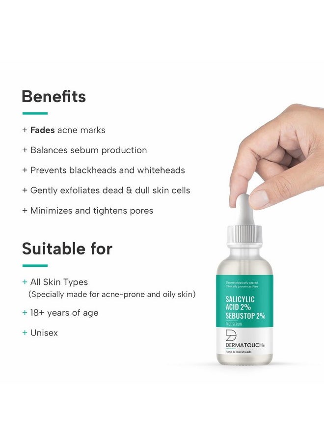 DERMATOUCH Salicylic Acid 2% Sebustop W/W 2% Face Serum | For Acne & Blackheads | Specially For Acne-Prone & Oily Skin | 30Ml  - Image 2