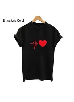Generic New Cartoon Print Womens Love Heart Tee black red heart 