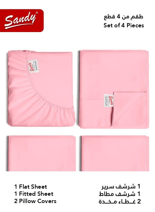 ساندي طقم شراشف سرير ساندي فاخر بجودة الفنادق شرشف مسطح وشرشف مطاط مع أغطية وسائد، طقم من أربعة قطع، شديد النعومة وجيد التهوية وبارد, مقاس نفر ونص دبل (205 × 243 سم & 140 × 200 +30 سم), زهري - Image 2