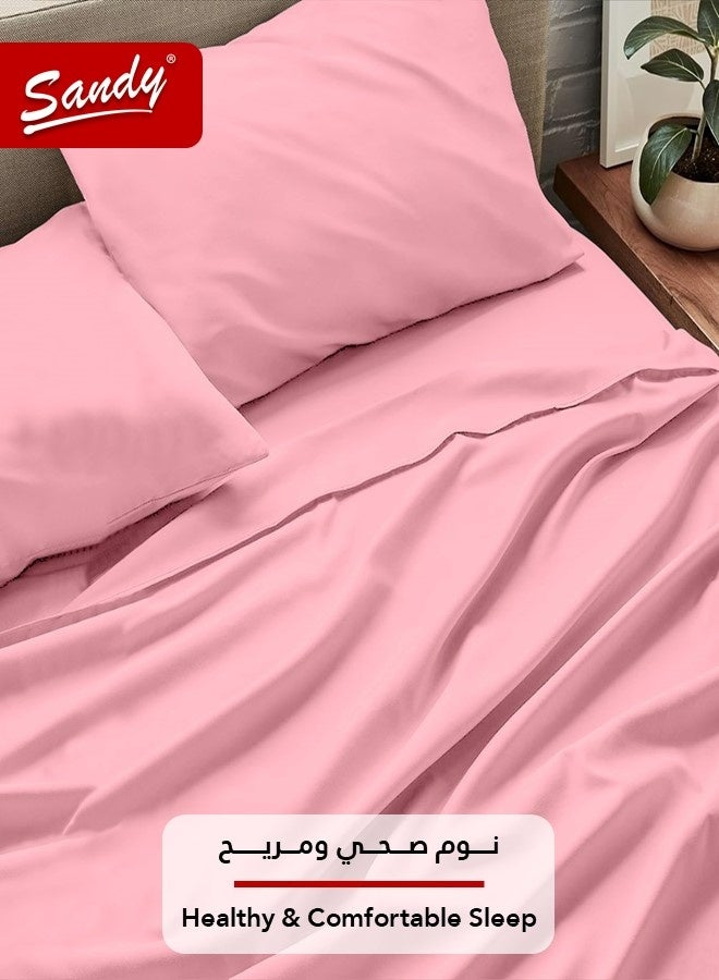 ساندي طقم شراشف سرير ساندي فاخر بجودة الفنادق شرشف مسطح وشرشف مطاط مع أغطية وسائد، طقم من أربعة قطع، شديد النعومة وجيد التهوية وبارد, مقاس نفر ونص دبل (205 × 243 سم & 140 × 200 +30 سم), زهري - Image 3
