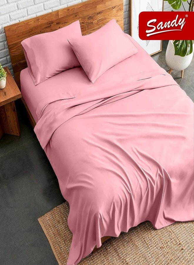 ساندي طقم شراشف سرير ساندي فاخر بجودة الفنادق شرشف مسطح وشرشف مطاط مع أغطية وسائد، طقم من أربعة قطع، شديد النعومة وجيد التهوية وبارد, مقاس نفر ونص دبل (205 × 243 سم & 140 × 200 +30 سم), زهري - Image 1