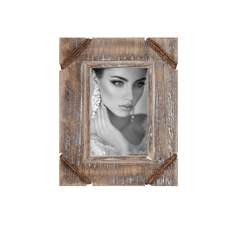 AKRILANE 4x6 Picture Frame Wood Rustic Decorative Distressed  Vintage Looking Photo Frames Wall Decor for Wall Mount  Table Top Display for Home Decor  4 x 6 Wedding Picture Frames  Style D