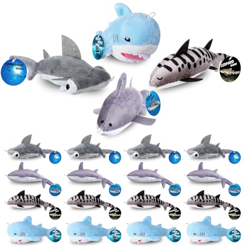 Blueweenly 16 Sets Shark Party Favors Mini Shark Stuffed Animal with Lanyard and Educational Cards Sea Animal Plush Bulk for Kids Ocean Party Gifts - Image 1